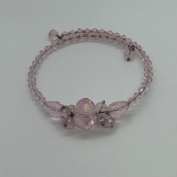 Adjustable Retro Pink Bracelet Glass Beads On Memory Wire Prom Quinceañera - Picture 2 of 16